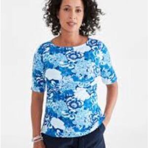 Ralph Lauren Blue Fitted Blue and White Floral Top